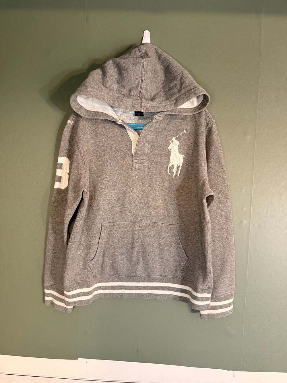 Polo Ralph Lauren Hoodie Size M 10-12 Gray Big Pony 3